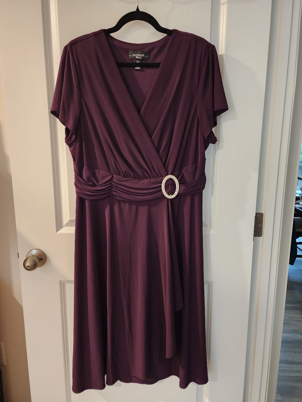 R&M Richards Plum Faux-Wrap Midi Dress with Decorative Buckle Size 18w.